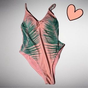 Pink Bathing Suit with Palm Leaves
